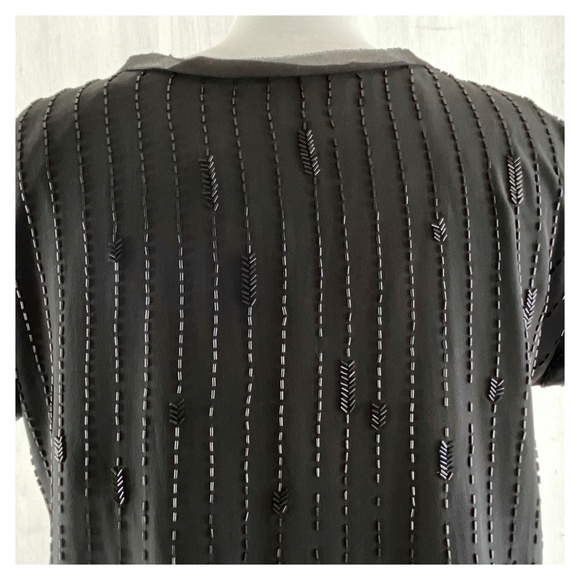 EILEEN FISHER Silk Lined Beaded Black Silk Top - Picture 6 of 6